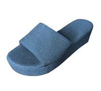 DXYDSC Summer New Big Sole Round Toe A Line Silk Slippers Women Casual Slippers Cork Slippers Women's Sandals, Dark Blue, 7.5, Dark Blue, 24.5cm