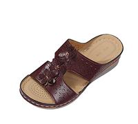 DXYDSC Women Summer Open Toe Hook Loop Comfy Sandals Casual Wedges Non Slip Slippers Slippers Teen Girls, X1-wine, 6.5 X-Narrow