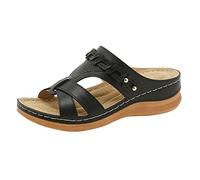 DXYDSC Women Summer Open Toe Hook Loop Comfy Sandals Casual Wedges Non Slip Slippers Slippers Teen Girls, X2-black, 6.5 X-Narrow
