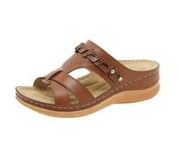 DXYDSC Women Summer Open Toe Hook Loop Comfy Sandals Casual Wedges Non Slip Slippers Slippers Teen Girls, X2-brown, 7.5 X-Narrow
