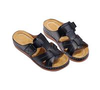 DXYDSC Women Summer Open Toe Hook Loop Comfy Sandals Casual Wedges Non Slip Slippers Slippers Teen Girls, Black, 10 UK