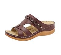 DXYDSC Women Summer Open Toe Hook Loop Comfy Sandals Casual Wedges Non Slip Slippers Slippers Teen Girls, X2-wine, 8.5 X-Narrow