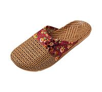 DXYDSC Women's Slippers Summer Fresh Linen Sole Comfortable Slippers Soft Sole Breathable Sandals Outdoor Floral, Red, 6, Red and Black, 23 cm