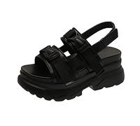 DXYDSC Women's Thick Platform Sandals Beach Sandals Foreign Trade Plus Size Sports Sandals Cute Closed Toe Sandals, Black, 24.0 cm