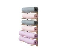 DXYQXL Yoga Mat Storage Stand - Wall Mounted Wooden Rack for Up to 9 Mats - Space-Saving Organization Solution for Yoga Studios and Home Workouts