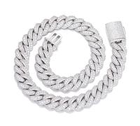 DXZNBEST 18mm Iced Out Cuban Link Chain 18K White Gold Plated Miami Bling 5 Cubic Zirconia Diamond Chain Hip Hop Rapper Thick Cuban Link Necklace Luxury Jewelry for Men and Women