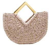 DXZXDJIU Chic Women's Straw Woven Handbag with Gold Thread - Versatile Beach Bag with Wooden Top Handle for Summer Vacations(Off-white)
