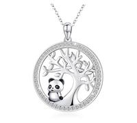 DXZXDJIU Cute Panda Pendant Necklace | Simulated Opal Bamboo Design | Fashion Jewelry for Animal Lovers(Silver)
