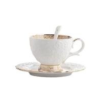 DXZXDJIU Elegant Macaroon Frosted Ceramic Coffee Cup Set - Arched Teacups and Saucers for Breakfast and Tea Lovers(A Spoonful of Radiant Gold)