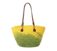DXZXDJIU Fashion Gradient Straw Handbag - Large Capacity Woven Beach Bag for Women(Green-yellow)