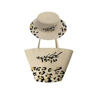 DXZXDJIU Fashionable Animal Print Straw Shoulder Bag - Large Capacity Woven Beach Bag for Holidays(Leopard print)