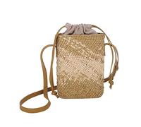 DXZXDJIU Handmade Woven Crossbody Mobile Phone Bag - Fashionable Straw Shoulder Bag for Beach Holidays(Khaki)
