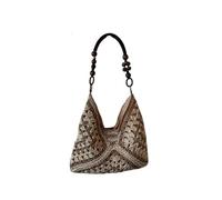 DXZXDJIU Large Capacity Woven Straw Bag for Women - Versatile Summer Holiday Commuter Shoulder Tote(Beige with Khaki)