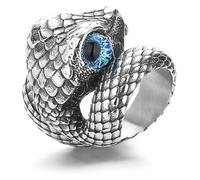 DXZXDJIU Men's Vintage Crystal Inlaid Snake Ring - Unique Personality Trend Jewelry(Blue,7)