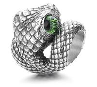DXZXDJIU Men's Vintage Crystal Inlaid Snake Ring - Unique Personality Trend Jewelry(Green,12)