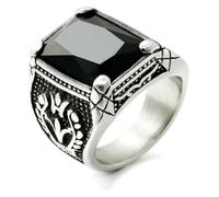 DXZXDJIU Men's Vintage Crystal Inlaid Square Ring - All-Match Stylish Jewelry for Any Occasion(Black,12)