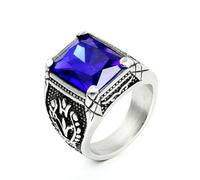 DXZXDJIU Men's Vintage Crystal Inlaid Square Ring - All-Match Stylish Jewelry for Any Occasion(Dark blue,14)