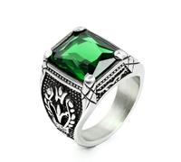 DXZXDJIU Men's Vintage Crystal Inlaid Square Ring - All-Match Stylish Jewelry for Any Occasion(Green,15)