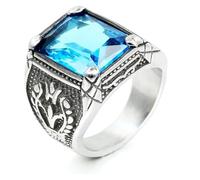 DXZXDJIU Men's Vintage Crystal Inlaid Square Ring - All-Match Stylish Jewelry for Any Occasion(Light blue,11)