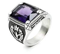 DXZXDJIU Men's Vintage Crystal Inlaid Square Ring - All-Match Stylish Jewelry for Any Occasion(Purple,8)