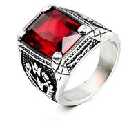 DXZXDJIU Men's Vintage Crystal Inlaid Square Ring - All-Match Stylish Jewelry for Any Occasion(Red,13)