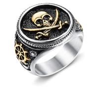 DXZXDJIU Personalized Men's Pirate Skull Ring - Punk Style Hip Hop Jewelry(Gold,7)