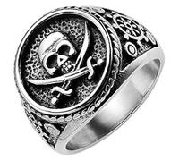 DXZXDJIU Personalized Men's Pirate Skull Ring - Punk Style Hip Hop Jewelry(Silver,11)