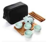 DXZXDJIU Portable Travel Tea Set - Handmade Ceramic Teapot with 4 Teacups and Bamboo Tray - Perfect for Tea Lovers on the Go
