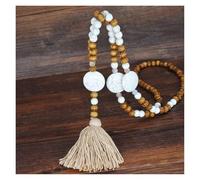 DXZXDJIU Wood beads necklace, Vintage Wood Beads Necklace for Women Tassel Pendant Bohemian Colorful Star Heart Shell Charms Handmade Jewelry(Beige Tassel)