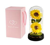 DXZZM Sunflower Gifts for Women, Sunflowers Artificial Flowers in Glass Dome with LED Strip, Birthday Gifts for Mom & Grandma, Sunflower Decor on Mother's Day, Christmas, Valentine's Day