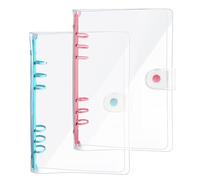 DY.2ten 2 Pack A6 6-Ring Binder Cover, Transparent Soft PVC Binder Cover with Snap Button Closure, Loose Leaf Folder, Pink + Blue Notebook Round Ring, Clear Binder Cover