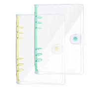 DY.2ten 2 Pack A6 Soft PVC 6-Ring Binder Cover, Clear Budget Binder, Clear A6 6-Hole Planner Binder Cover, Milk Yellow Green Round Ring Binder Cover for Refillable Notebook