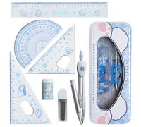 DY.2ten 7 Pcs Geometry Set, Protractor and Compass Set, Math Drawing Set, Geometry Compass Sets, Math Kit Including Ruler, Protractor, Compass, Eraser, Lead Refills and Pencil Case for School