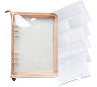 DY.2ten A5 6 Ring Notebook Folder, with Zipper, Soft Transparent PVC Loose Leaf Folder, for Paper, School Supplies, Office Supplies, Zip Clip Pocket A5