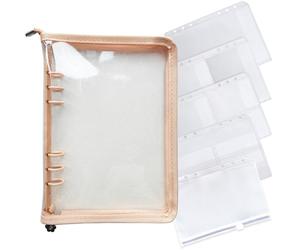 DY.2ten A5 6 Ring Notebook Folder, with Zipper, Soft Transparent PVC Loose Leaf Folder, for Paper, School Supplies, Office Supplies, Zip Clip Pocket A5