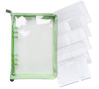 DY.2ten A5 Binder 6 Ring Cover with Zipper, a5 6 Hole Clear Soft PVC Refillable Notebook Shell, A5 Zipper Binder Pockets, Loose Leaf Binder for Cash Budget System, Journaling, Planner, Photo Album