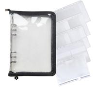 DY.2ten A5 Binder 6 Ring Cover with Zipper, a5 6 Hole Clear Soft PVC Refillable Notebook Shell, A5 Zipper Binder Pockets, Loose Leaf Binder for Cash Budget System, Journaling, Planner, Photo Album