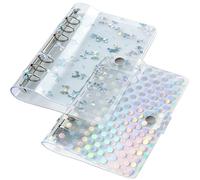 DY.2ten A6 Binder 6 Ring 2 Pack Clear Notebook Cover, Soft PVC (Holographic Round & Bowknot Patterns)