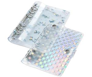 DY.2ten A6 Binder 6 Ring 2 Pack Clear Notebook Cover, Soft PVC (Holographic Round & Bowknot Patterns)