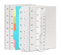 DY.2ten A7 6-Hole Binder Notebook Refills Set - 135 Sheets (270 Pages) Graph Paper + 2pcs A7 Zipper Binder Pockets + 5 Pcs A7 Dividers + Ruler,for Filofax A7 Refills Inserts Paper