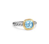DY Mercer® Stone Ring In Sterling Silver With 18ct Yellow Gold And Sky Blue Topaz, 7mm - Ring Size L.5