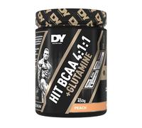 DY Nutrition HIT BCAA 4:1:1 + Glutamine, 450g, 30 Servings (Peach Flavour) Branch Chain Amino Acid Powder Drink for Optimal Pump & Performance | Pre & Intra Workout Supplement