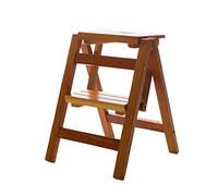 DY Step stool Wooden Ladder Stool 2 Steps Multifunction Foldable Step Stool-Shelving Ladder Home Kitchen Library,150kg Capacity(3 Colour) (Color : Walnut colour)