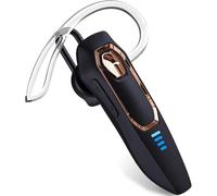 DY20Plus Bluetooth Headset, Single Ear Bluetooth Earpiece with Micros, Noise Cancelling Hands Free Wireless Headset for Mobile Phone with 36H Talking Time/Mute Function (Black-Gold Frame)