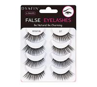 DYAFIN Natural Eyelashes 100% Handmade Lashes Reusable Soft False Eyelashes Lightweight Eye Lashes with Clear Band 3D Fake Eyelashes Long Wispy Eyelashes C Curl Lashes 4 Pairs