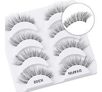 DYAFIN Natural Eyelashes 100% Handmade Lashes Reusable Soft False Eyelashes Lightweight Eye Lashes with Clear Band 3D Fake Eyelashes Long Wispy Eyelashes C Curl Lashes 4 Pairs