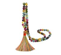 Dyale 108 Long Necklace Boho Colorful Tourmaline Natural Amazonite Stone Onyx Tassel Pendant For Women, 19cm, Stone, Agate