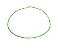 Dyale 1PC Leaf Necklace Natural Shell Pendant Heart Drop Shape Green Rice Bead Boho Choker Women Gift, 19cm, Stone, Agate