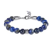 Dyale 8mm Natural Stone Lapis Lazuli Beaded Bracelet Adjustable Stainless Steel Chain Bracelet For Men Women Handmade Gifts, 19cm, Stone, Agate
