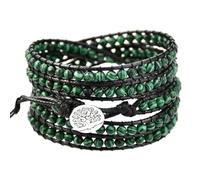 Dyale Beaded Leather Rope Wrap Bracelet Bohemian Natural Stone 5 Layers Adjustable Long Bangle, 19cm, Stone, Agate